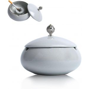 Cendrier en c&eacute;ramique avec couvercle,cendrier &agrave; cigarettes,cendrier coupe-vent,ext&eacute;rieur,int&eacute;rieur,balcon,jardin,bureau blanc1pcs - Neuf