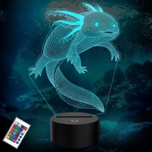 Axolotl Veilleuse Led 3d À Illusion D'optique 3d, 16 Couleurs, Télécommande Usb, Lampe De Bureau Avec Base Fissurée, Décoration De Chambre À Coucher, Lumières De Table Pour Enfants, Cadeaux - Neuf