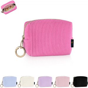 Mini Pochette Maquillage Femme En Velours Côtelé Épais Trousse Maquillage Fille Sac De Rangement À Cosmétique Makeup Rouge À Levre Vernis À Ongles Idéal Cadeau Anniversaire Noël 11 * 5,5 * 8,5Cm Rose - Neuf