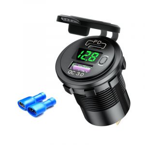 Vert 12v/24v Usb Chargeur De Voiture Prise Qc3.0 Pd Rapide De La Puissance De Charge Adaptateur De Prise De Courant Avec Un Voltmètre Pour La Voiture De Marine Camion, Bateau, Moto - Neuf