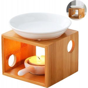 Trahoo-Diffuseur Naturel En Bambou Pour Huiles Essentielles Avec Coupelle En C&eacute;ramique, R&eacute;chaud, Cire Parfum&eacute;e, Lampe Aromatique, Bougeoir, Lampe &Agrave; Huile Parfum&eacute;e Pour La Maison, Le Bureau, Le Spa, L - Neuf