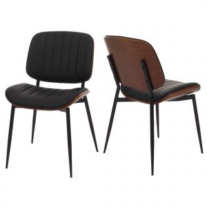Lot de 2 chaises de salle &agrave; manger HWC-O44, chaise de cuisine, bois courb&eacute; simili-cuir Oeko-Tex MVGaspect noyer, noir - Neuf
