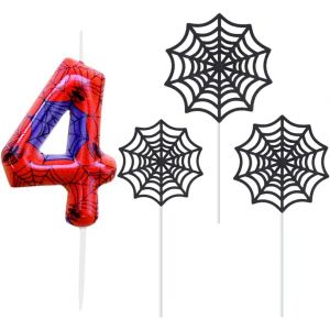 MEVRONISSHOP-Bougie Anniversaire Araign&eacute;e 4 ans, Spider Themed Birthday Candles Enfants, Rouge Bleu Bougie Num&eacute;ro en Toile d'Araign&eacute;e Bougie de G&acirc;teau pour F&ecirc;te d'Anniversaire - Neuf