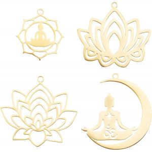 Ytseazn-4 Pcs 4 Styles 201 Breloques Acier Inoxydable Breloques Lotus 21.5-32 Mm Pendentifs Doré Breloques Lune Fleur Dangle Breloques Pour Diy Création De Bijoux - Neuf