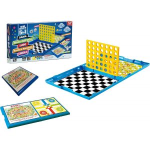 Eryi-Jeux Réunis 5 En 1 Mini Jeux Collecte Jeux De Société Force 4 Jeu De L'oie Dame Ludo Escaliers Et Serpents Mallette De Jeu Refermable Jeu De Table De Société Pour Toute La Famille - Neuf