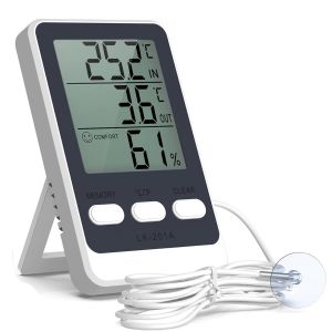 KAL-Thermomètre Frigo, Thermomètre Numérique Pour Réfrigérateur, Thermomètre Hygromètre Avec Sonde Étanche De 1.5M, Min/Max, Thermomètre Congélateur Pour Aquarium, Serre, Labour - Neuf
