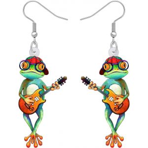Kal-Acrylique Cute Guitare Grenouille Boucles D'oreilles Pendentif De Bijoux Pour Les Femme Filles Cadeaux Uniques - Neuf