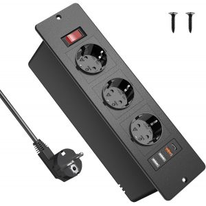 Ytfhg-Prise Encastrable Plan De Travail Usb C Pd20w, Multiprise Encastrable Plan De Travail Cuisine, Multiprise De Table Avec Interrupteur, 10a/2500w, 2m Câble - Neuf