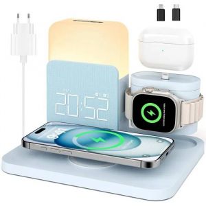 Station De Charge 3-En-1 Colsur Pour Apple : Chargeur Rapide 15w Iphone, Airpods, Watch, Lampe Et R&eacute;veil - Bleu. - Neuf