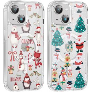 TRAHOO-2 Pi&egrave;ces No&euml;l Coque Magn&eacute;tique pour iPhone 15 Plus 6.7'', Etui en Motif Dessin Cadeau de No&euml;l Compatible avec MagSafe, Antichoc Housse Christmas Silicone TPU Bumper Cover, P&egrave;re No&euml;l - Neuf