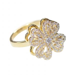 Lucky Clover Tempérament Coréen Bague Rotative Plaquée Or Incrustée De Diamant - Neuf