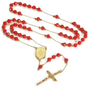 Trahoo-Collier Chapelet Catholique En Acier Inoxydable Pour Femme Homme, Chaîne De Rosaire 66cm Avec Médaille De Vierge Marie Et Pendentif Crucifix, Cadeau Bijou Pour Communion Et Baptême - Neuf