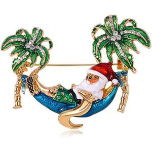 Kjdal-Broche Père Noël En Vacances Pour Femmes Filles Unisexe Plaqué Or Mode Strass Vert Hawaï Palmier Broche De Noël Épinglettes Mignonnes Accessoires De Robe Drôles Bijoux Cadeau Souvenir - Neuf