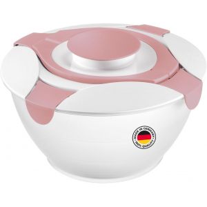 R&eacute;cipient &Agrave; Salade Avec Poign&eacute;es Et R&eacute;servoir Int&eacute;gr&eacute; Pour La Sauce Vinaigrette,Capacit&eacute; : 6,5 Litres,Plastique,Praktika,Transparent/Blanc/Rose,2422227p - Neuf