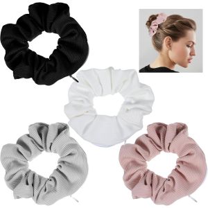 Lot De 4 Chouchous Avec Fermeture &Eacute;clair, &Eacute;lastique Avec Fermeture &Eacute;clair, Chouchou Avec Fermeture &Eacute;clair, &Eacute;lastique &Agrave; Cheveux, Chouchou De Poche, Gadget De Voyages Pour Femme - Neuf