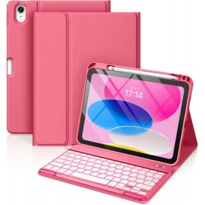 Coque Clavier Pour Ipad A16 11/10 Ème Generation (11 Pouces 2025/10.9 Pouces 2022), Étui Keyboard 7 Couleurs Rétroéclairées Avec Porte Crayon, Azerty Layout Pour Ipad 10eme/11eme, Rose - Neuf