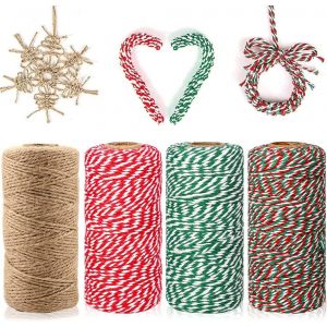 JEXNOVASHOP-200M Ficelle Cadeau Decorative Cordes De Jute Et Ficelle De d'emballage Coton Bakers Twine Rouleaux, 2mm Ficelle Rouge et Blanche Vert pour No&euml;l Mariage Saint Valentin Anniversaire Emball - Neuf