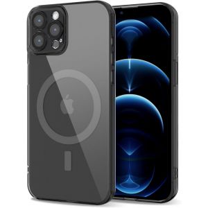 Eryi-Pour Iphone 12 Pro Max Coque Compatible Avec Magsafe, Transparente Magnétique Protection De L'objectif Etui Housse, Pleine Silicone Cover, Coque Mat Translucide Mince Antichoc, Noir Clair - Neuf
