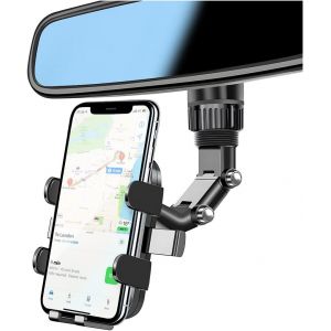 Kal-Support Téléphone Rétroviseur Voiture, Multifonctionelle Support Telephone Rétroviseur Support Siège Arrière, Universel Rotatif À 360 Degrés Support Smartphone Pour Smartphone (Gris) - Neuf