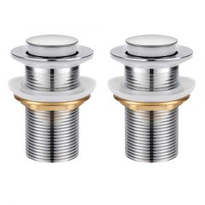 2 Pcs Le Drain De L'Évier, Universel Pop-Up Drain Aucun Débordement, Pop-Up Automatique De Vidange Système De Pop-Up Stopper Pas De Pull-Out, Chrome Acier Inoxydable Pousser À Drain Ouvert - Neuf