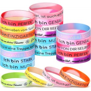 Kal-24 Pièces Bracelets En Silicone De Motivation En Allemand Bracelets En Silicone Inspirants 20,3 Cm Bracelets De Citations Positives Cadeau D'encouragement Pour Collègues Adolescents(Noir) - Neuf