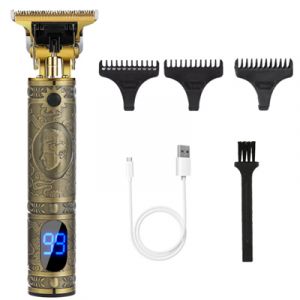 Tondeuse &Agrave; Cheveux &Eacute;lectrique Pour Hommes, Tondeuse &Eacute;lectrique Sans Fil Pour Usage Domestique Avec &Eacute;cran Lcd Et Batterie, Couleur Or - Neuf
