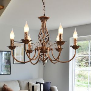 Ulteronixshop-Lustre En Bronze Vintage Plafonnier Rustique Style Maison De Campagne &Agrave; Bougies, 6 Lumi&egrave;res Plafonnier Lustre Classique Pour Salon Et Chambre - Neuf