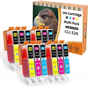12x 526XL Cartouches d'encre Ccompatibles pour Canon CLI-526 526C 526M 526Y pour MG-5140 MG-5150 MG-5250 MG-5350 MG-6150 MG-6250 MG-8150 MG-8250 MX-715 MX-815 MX-815 MX-895(NO Noir Inclus) - Neuf