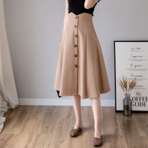 Jupe Mi-Longue Professionnelle, Robe De Printemps, Jupe Longue Taille Haute, Jupe Parapluie Slim Boutonnée, Grande Balançoire, Jupe Mi-Longue Trapèze - Neuf