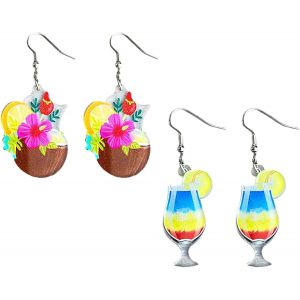 Kal-Boucle D Oreille Hawaienne, Boucles D'oreilles Noix De Coco, Boucles D'oreilles Bohèmes Colorées Et Douces En Noix De Coco, Bijoux Cadeau Pour Femme Pour L'été, Plage, Fête, Vacances - Neuf