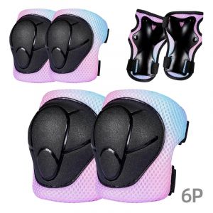 Lot De 6 Sport Equipement Protection Enfant Prot&egrave;ge-Poignet Coudi&egrave;re Genouill&egrave;re - Enfant 2-7ans - Pour V&eacute;lo, Bmx,Skateboard Scooter Inline Skate - Bleu Rose Violet Clair - Neuf