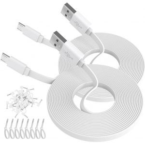 JGD-Lot de 2 c&acirc;bles d'extension d'alimentation plats de 3 m pour WyzeCam YI Camera NestCam Blink Cam Netvue Kasa Cam Cloud Camera Arlo Q Furbo Dog, USB vers Micro USB C&acirc;ble de charge et de - Neuf