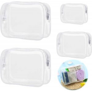 KALANKA-Kit Voyage Avion 4 Trousses de Toilette Transparente PVC &Eacute;tanche Trousse de Maquillage de Voyage Rangement &agrave; Fermeture &Eacute;clair Sac de Toilette Cosm&eacute;tique Organisateur(2 Grand,1Moyen,1 Petit) - Neuf