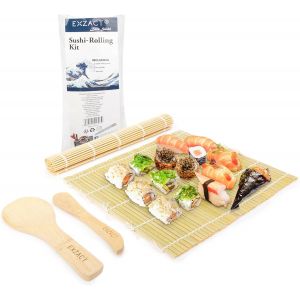 Kalanka-Ex-Sr04 Kit &Agrave; Rouler Le Sushi En Bamboo 4 Pi&egrave;ces - 2 X Tapis, 1 X Cuill&egrave;re &Agrave; Riz, 1 X &Eacute;pandeur De Riz, Naturel - Neuf