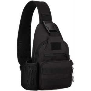 Tactique Sac à Bandoulière - Noir Militaire Sac à dos Sling Sac à Bandoulière avec Port de Charge USB et un porte-Bouteille pour la Randonnée Camping Randonnée Voyage - Neuf