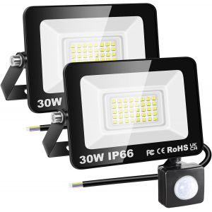 Dgbcz-2x 30w Projecteur D'extérieur Led Avec Detecteur De Mouvement, 3000 Lm 6000k Blanche Froide, Ip66 Étanche Éclairage De Sécurité Extérieur, Projecteur Led De Patio Garage Terrasse Jardin - Neuf