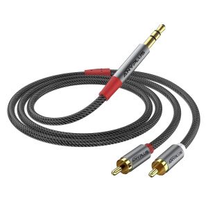 Câble RCA Jack,[2M] 3.5mm vers 2RCA Mâle Audio Stéréo,Ligne de Poisson Tissé Adaptateur RCA,Pour Smartphone,PC,Autoradio,Home Cinéma,Amplificateur,Chaîne HiFi,TV - Neuf