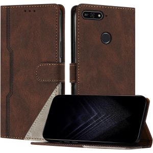 Kal-Étui Pour Huawei Y6 Prime/Y6 2018/Honor 7a/Enjoy 8e, Housse En Cuir Pu Avec [Protection Antichoc Tpu] [Fonction Support] [Porte-Cartes ] Antichoc Magnétique Coque Pour Honor 7a - Marron - Neuf