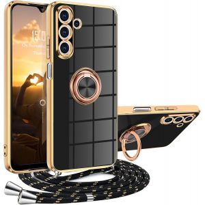 Mdy-Coque Pour Galaxy A25 5g Avec Cordon, Coque Pour A25 5g Avec Collier Silicone Housse 360¿¿ Voiture De Bague Magn¿¿Tique Antichoc ¿¿Tui Lanyard Case Portable Protection Cover Avec Support - Neuf