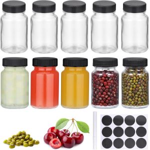 Mevronisshop-10 Pcs Mini Bouteille Verre, 60 Ml Petite Bouteille En Verre Avec Étiquette, Petite Bouteille Shot De Jus, Mini Bouteille Shot Pour Jus De Fruits Jus De Gingembre (Couvercle Noir) - Neuf