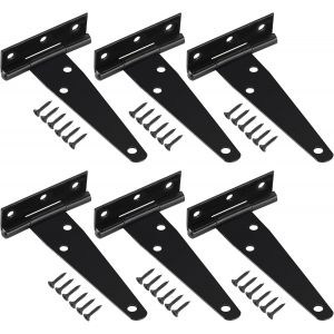 Lot de 6 Charni&egrave;res en T avec Vis de Montage, Robuste Charni&egrave;re de Portes pour Portes de Grange Portail en Bois et Fen&ecirc;tre, Noir - Neuf
