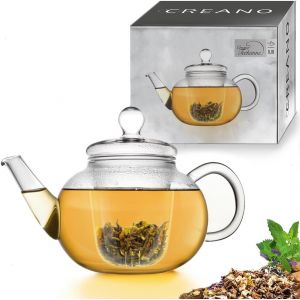 Mevronisshop-Th&eacute;i&egrave;re En Verre 0,8 L - Th&eacute;i&egrave;re En Verre Avec Passoire Et Couvercle - Id&eacute;al Pour Les Th&eacute;s En Vrac - Anti-Goutte - Neuf