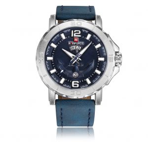 Montre-Bracelet A Quartz Etanche Naviforce Pour Homme, Tendance, En Pu (Boitier Blanc Et Bleu) - Neuf