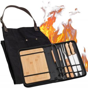 Trousse &Agrave; Outils Portable Pour Barbecue Avec Ensemble De Couteaux En Acier Inoxydable, Pinces, Brochette De Grill, Tablier En Toile, Planche En Bois Pour Camper, Camping Et Cuisine, Outils De Cuisson. - Neuf