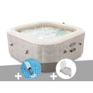 Kit spa gonflable Intex PureSpa Chevron carr&eacute; Bulles 4 places + Aspirateur + Porte-verre - Neuf