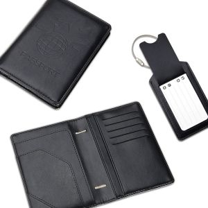 Étui de protection pour passeport (noir), protection RFID, pochette portefeuille de voyage, étui de protection pour passeport avec 1 étiquette de bagage et documents - Neuf