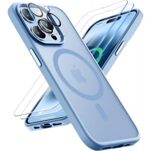 Maa-Coque Pour Iphone 14 Pro Max Avec 2 Verre Trempé Et 1 Caméra Protecteur, Compatible Avec Mag Safe, Etui Translucide Arrière Antichoc Coque Magnétique Pour Iphone 14 Pro Max 6.7"" Bleu Sierra - Neuf