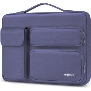 Housse Ordinateur 13-13,3 Pouces Compatible Avec Macbook Air/Pro 13 / Pro 14, Hp Dell Asus Lenovo,Pochette Pc Ouvert Latérale Avec 2 Surélevées&1 Poche À Rabat,Gris Lavande - Neuf