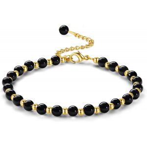 Bracelet Pierre Naturelle Femme Bracelets En Pierre Naturelle De 5mm Bracelet De Perles En Acier Inoxydable De 3mm Bracelets Plaqu&eacute;s Or Bracelet Boh&egrave;me En Cristal Bracelet Pour Femme Cadeau - Neuf