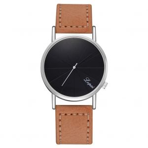 Lvpai Grand Cadran Hommes D'affaires Quartz Pu Bracelet Montre-Bracelet (Bracelet Beige + Cadran Noir) - Neuf